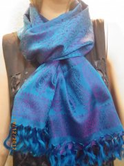 Шелковый шарф Бирюза с фиолетовым отливом 180см. x 55см.