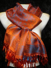Шелковый шарф оранжевый с синим переливом-